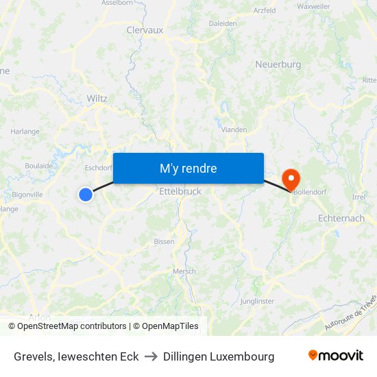 Grevels, Ieweschten Eck to Dillingen Luxembourg map