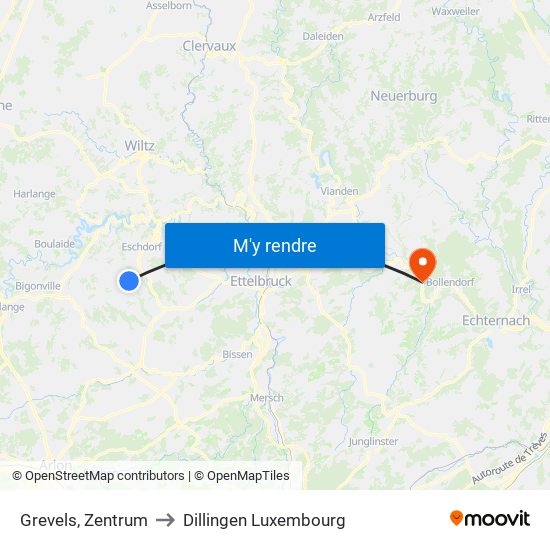Grevels, Zentrum to Dillingen Luxembourg map