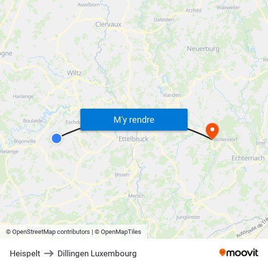 Heispelt to Dillingen Luxembourg map