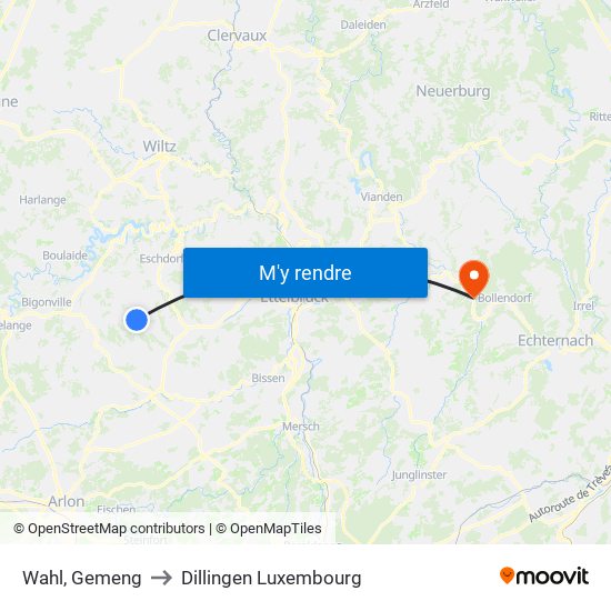 Wahl, Gemeng to Dillingen Luxembourg map