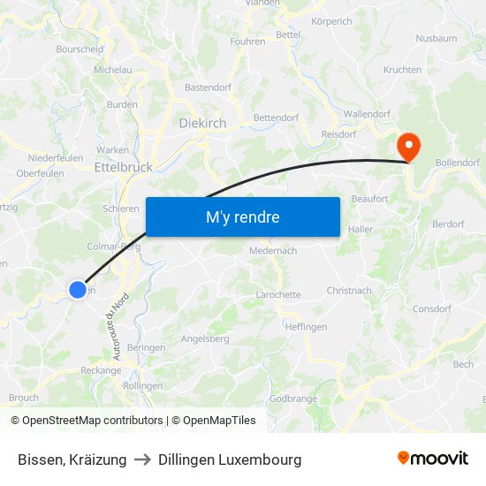 Bissen, Kräizung to Dillingen Luxembourg map