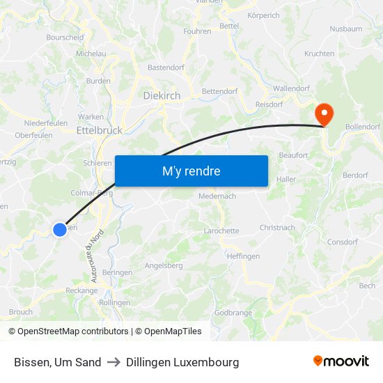 Bissen, Um Sand to Dillingen Luxembourg map