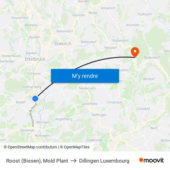 Roost (Bissen), Mold Plant to Dillingen Luxembourg map