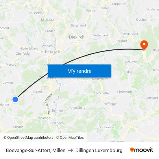 Boevange-Sur-Attert, Millen to Dillingen Luxembourg map