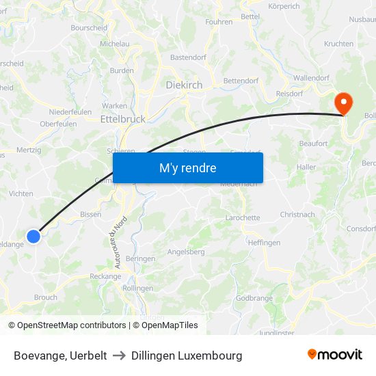Boevange, Uerbelt to Dillingen Luxembourg map