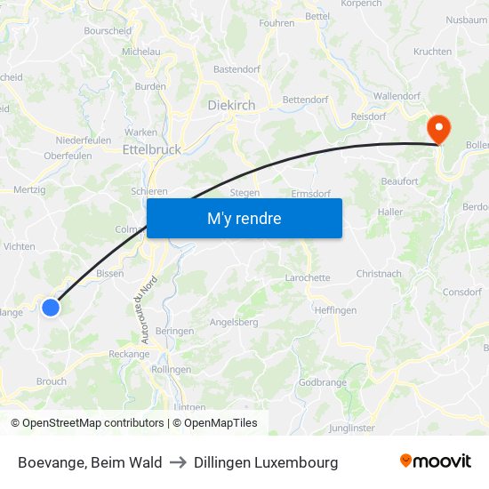 Boevange, Beim Wald to Dillingen Luxembourg map