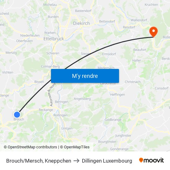 Brouch/Mersch, Kneppchen to Dillingen Luxembourg map