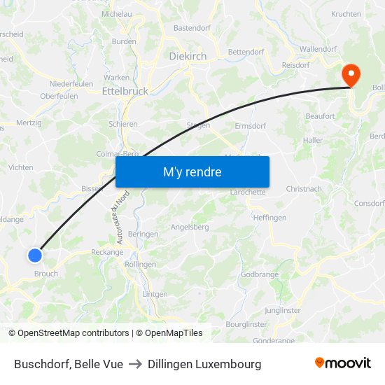 Buschdorf, Belle Vue to Dillingen Luxembourg map