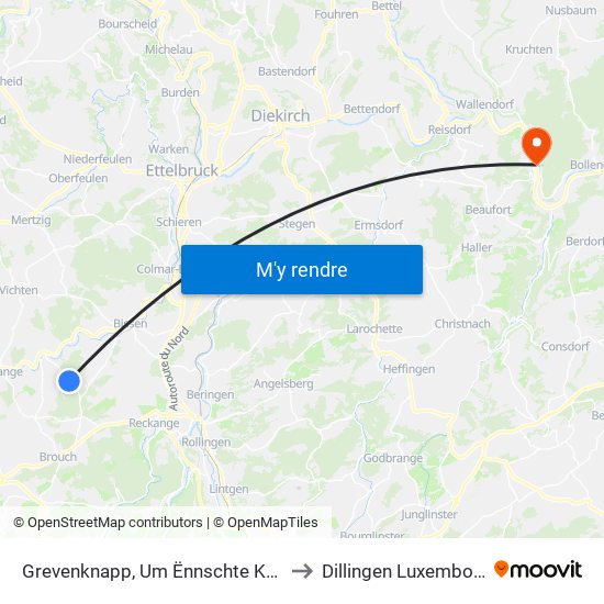 Grevenknapp, Um Ënnschte Knapp to Dillingen Luxembourg map