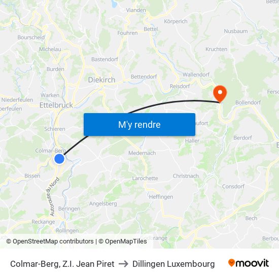 Colmar-Berg, Z.I. Jean Piret to Dillingen Luxembourg map