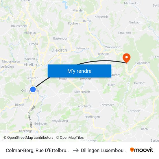 Colmar-Berg, Rue D'Ettelbruck to Dillingen Luxembourg map