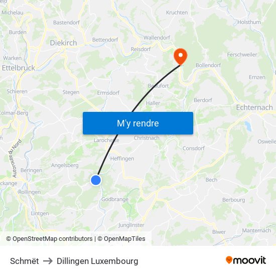 Schmët to Dillingen Luxembourg map