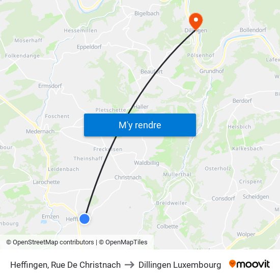 Heffingen, Rue De Christnach to Dillingen Luxembourg map