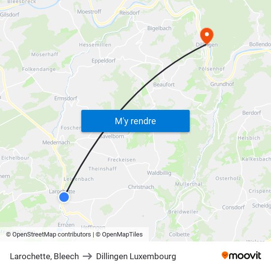 Larochette, Bleech to Dillingen Luxembourg map