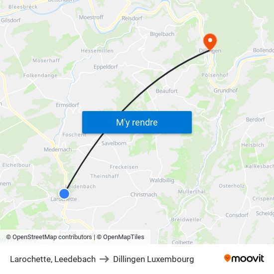 Larochette, Leedebach to Dillingen Luxembourg map