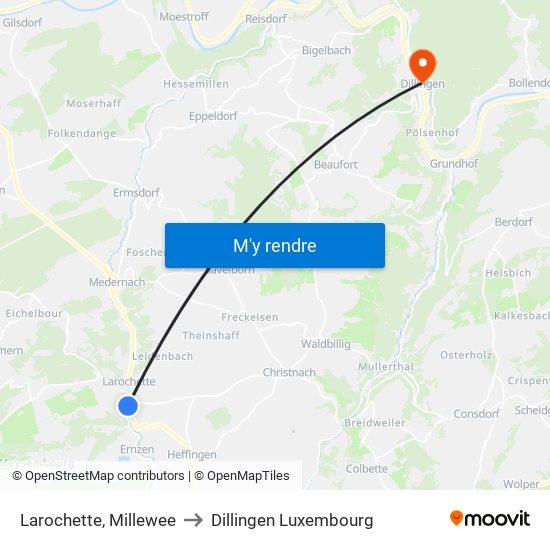 Larochette, Millewee to Dillingen Luxembourg map