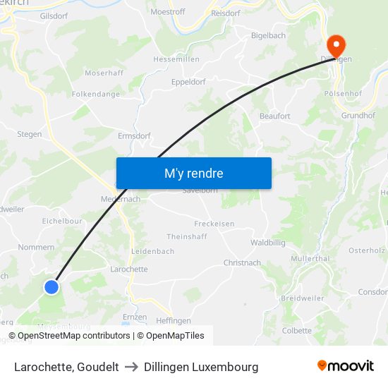 Larochette, Goudelt to Dillingen Luxembourg map