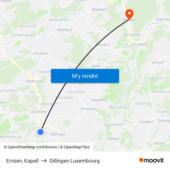 Ernzen, Kapell to Dillingen Luxembourg map