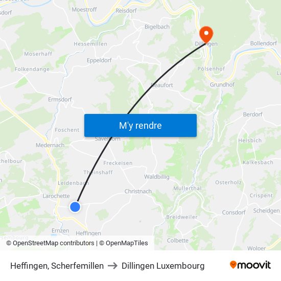 Heffingen, Scherfemillen to Dillingen Luxembourg map