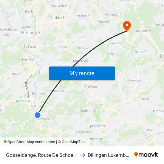 Gosseldange, Route De Schoenfels to Dillingen Luxembourg map
