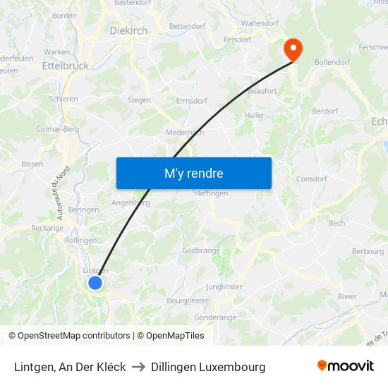 Lintgen, An Der Kléck to Dillingen Luxembourg map