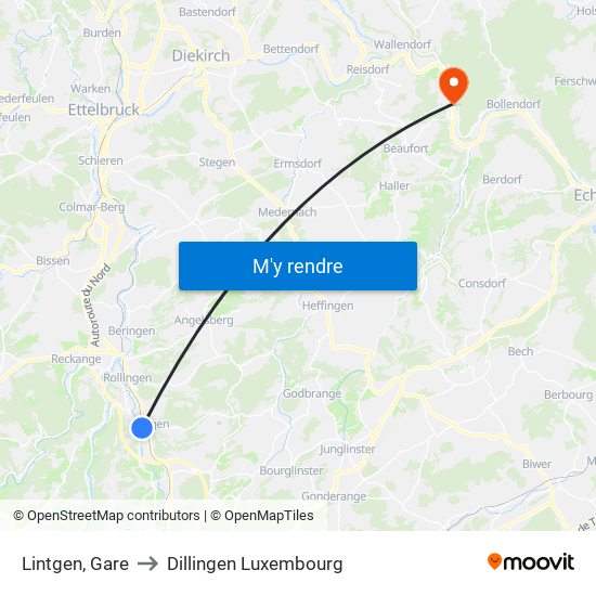 Lintgen, Gare to Dillingen Luxembourg map