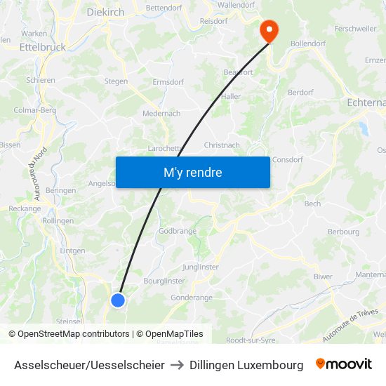 Asselscheuer/Uesselscheier to Dillingen Luxembourg map