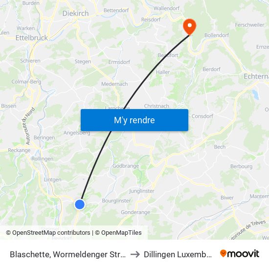 Blaschette, Wormeldenger Strooss to Dillingen Luxembourg map