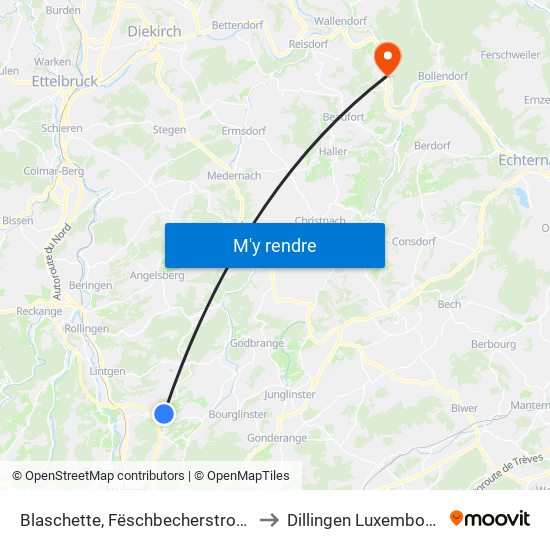 Blaschette, Fëschbecherstrooss to Dillingen Luxembourg map