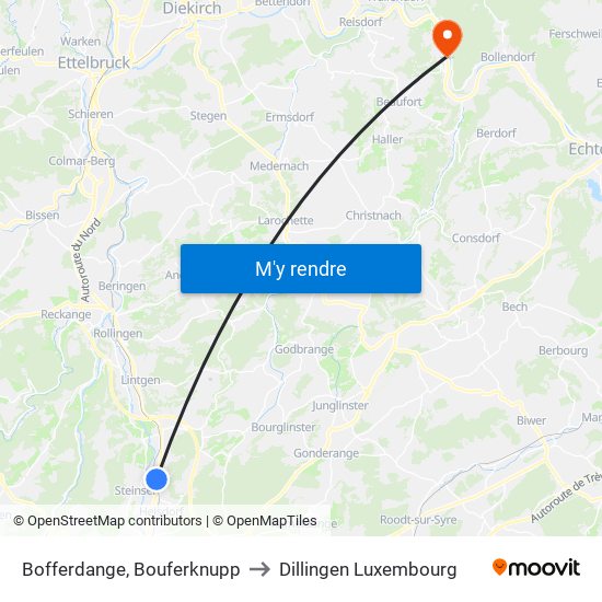 Bofferdange, Bouferknupp to Dillingen Luxembourg map