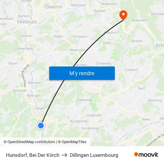 Hunsdorf, Bei Der Kiirch to Dillingen Luxembourg map