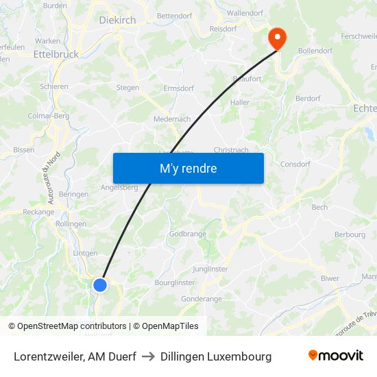 Lorentzweiler, AM Duerf to Dillingen Luxembourg map