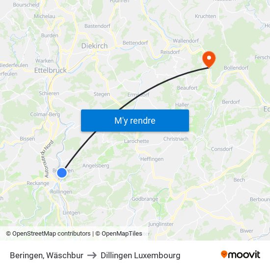 Beringen, Wäschbur to Dillingen Luxembourg map