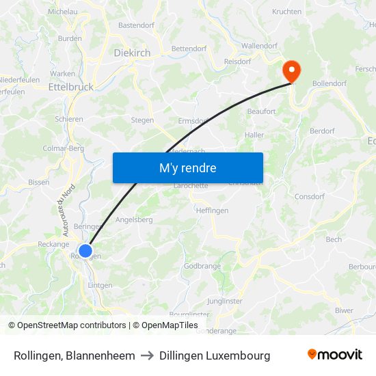 Rollingen, Blannenheem to Dillingen Luxembourg map