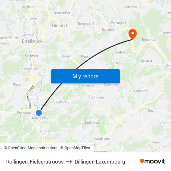 Rollingen, Fielserstrooss to Dillingen Luxembourg map