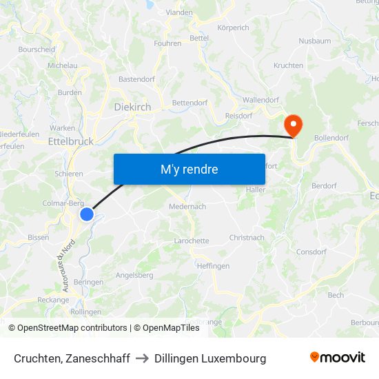 Cruchten, Zaneschhaff to Dillingen Luxembourg map