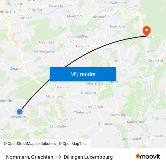 Nommern, Griechten to Dillingen Luxembourg map