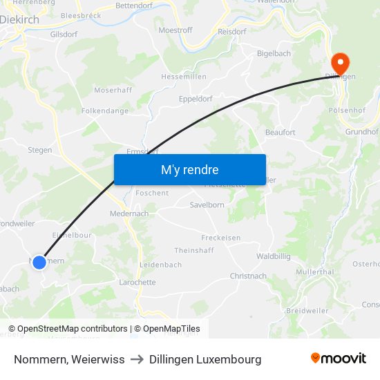 Nommern, Weierwiss to Dillingen Luxembourg map