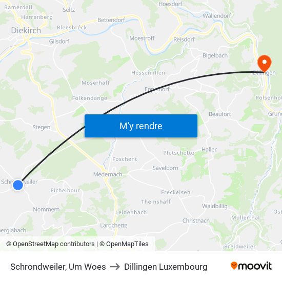 Schrondweiler, Um Woes to Dillingen Luxembourg map