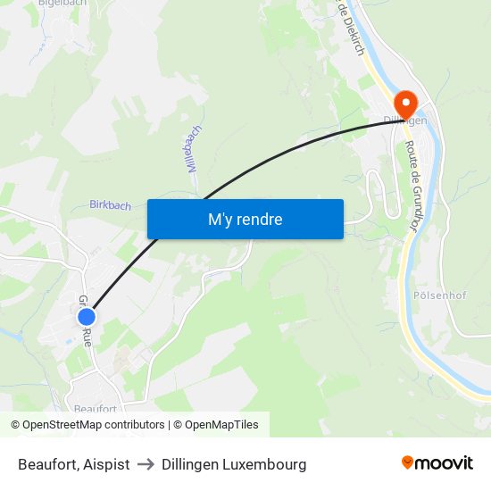 Beaufort, Aispist to Dillingen Luxembourg map