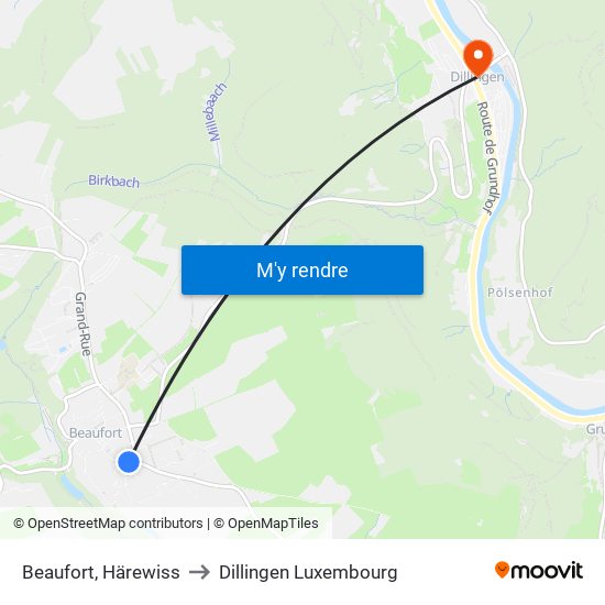 Beaufort, Härewiss to Dillingen Luxembourg map