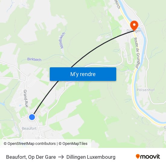 Beaufort, Op Der Gare to Dillingen Luxembourg map