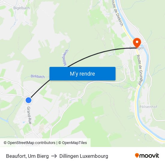 Beaufort, Um Bierg to Dillingen Luxembourg map