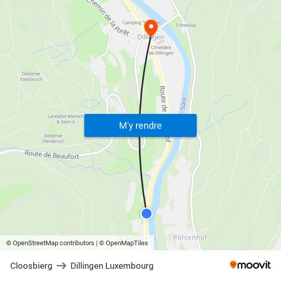 Cloosbierg to Dillingen Luxembourg map