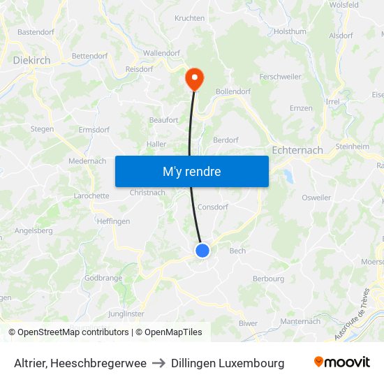 Altrier, Heeschbregerwee to Dillingen Luxembourg map