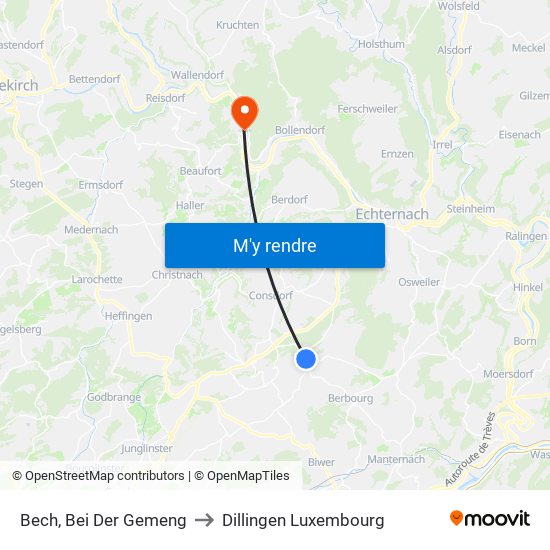 Bech, Bei Der Gemeng to Dillingen Luxembourg map