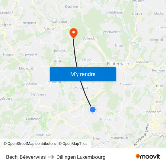 Bech, Béiwerwiss to Dillingen Luxembourg map