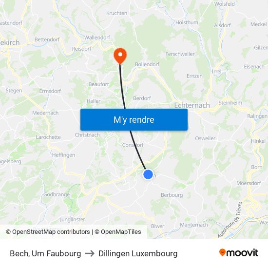 Bech, Um Faubourg to Dillingen Luxembourg map