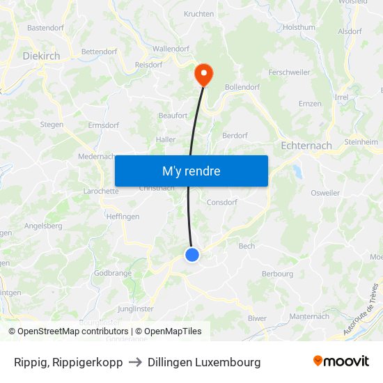 Rippig, Rippigerkopp to Dillingen Luxembourg map