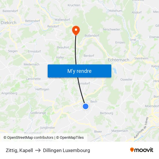 Zittig, Kapell to Dillingen Luxembourg map